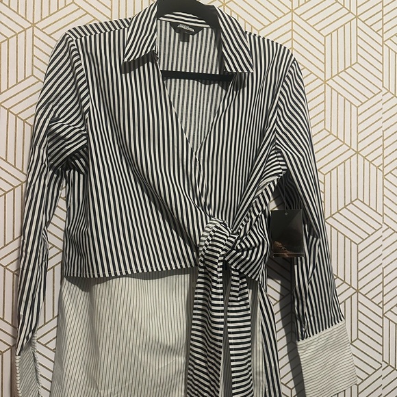 Striped Wrap Tie Front Blouse – Long Sleeve – Size L– NWT - Picture 1 of 4